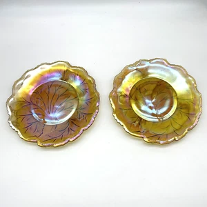 TWO Vintage 70s Indiana Glass Co Gold Carnival Marigold Leaf Hostess Plates - Picture 1 of 18
