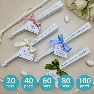 Ventagli Ventaglio per Matrimonio Personalizzato Nomi Fiocco Etichetta Bianchi - Foto 1 di 14
