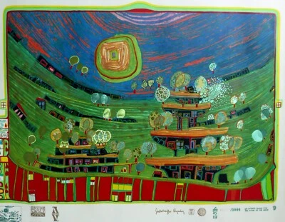 Friedensreich Hundertwasser The houses hang under the meadows 1971 signed - Image 1 of 4