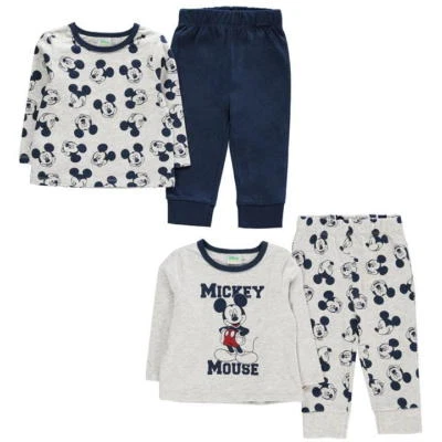 Disney Mickey Mouse 2er Pack Nachtwäsche Schlafanzug Grau & Marineblau 18-24 Monate Neu