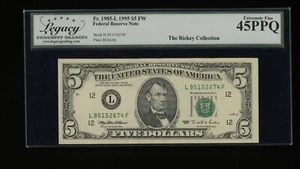 DBR 1995 $5 San Francisco Fr. 1985-L Legacy 45 PPQ Serial L85152674F - Picture 1 of 2