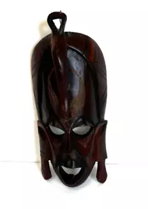 Handgeschnitzte dunkle Ebenholz Holz Kenia afrikanischer Stamm Wandmaske 9 Zoll - Bild 1 von 9