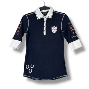 Good Rider Equestrian Polo Shirt Youth 16 Horse Riding 3/4 Sleeve Navy Blue - Picture 1 of 7