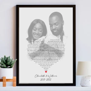 Regalo romántico personalizado para su canción letra foto corazón impresión para parejas - Imagen 1 de 7