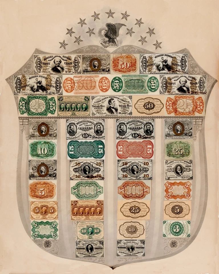 Fractional Currency Shield Poster of complete type set 16" X 20" - Image 1 of 1