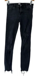 Free People Damenjeans schwarz Shark Bite Distressed Skinny roher Saum 26 - Bild 1 von 7