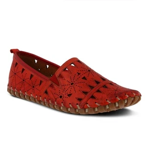 Spring Step Fusaro Slip On Loafers Red Leather Geometric Cutouts Sz Womens 6.5-7 - Picture 1 of 14