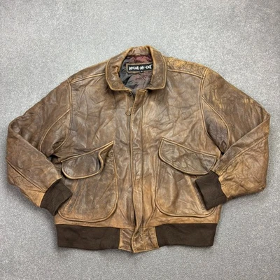 Leather Flying Jacket Adult Large Brown Bomber Military Aviator Flight Coat Men - Image 1 of 4