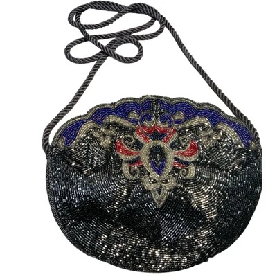 Cartera de noche vintage con cuentas sin asas bandolera correa talla mediana Foto 1 de 4