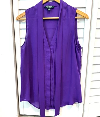 Top púrpura sin mangas Lauren Ralph Lauren talla S plisado Foto 1 de 4