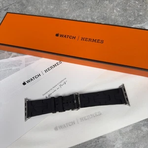 Hermès Apple Watch Kilim Deployment Noir Silicone Band Authentic 42 44 45 46 mm - Picture 1 of 13