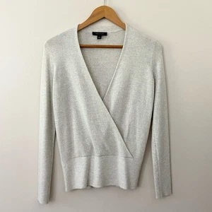 Ann Taylor Faux Wrap Long Sleeve Soft Wool Blend Sweater Light Gray Size S - Picture 1 of 8