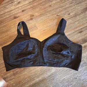 Reggiseno senza ferretto in pizzo con chiusura frontale completo nero taglie forti 56F - Foto 1 di 2