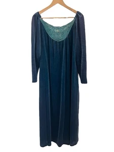 Vestido de terciopelo caftán XL de terciopelo azul-verde ropa de salón CHRISTIAN DIOR años 70 de colección - Imagen 1 de 11