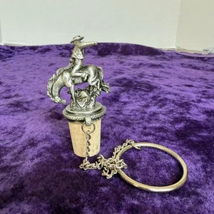 Cowboy Rodeo Pewter Wine Bottle Stopper/Cork with Chain Gift Novelty - Picture 1 of 5