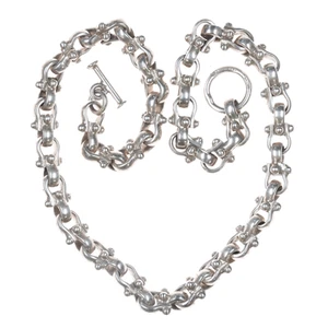 20" Heavy Retro Mexican sterling dog chain style link necklace - Bild 1 von 9
