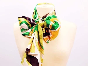DESIGNER INSPIRED GREEN BLACK GOLD MULTICOLOR SILK FEEL SCARF 13X60 EASY WEAR - Foto 1 di 2