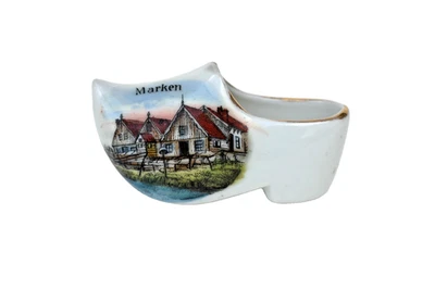 Vintage Porcelain Shoe Souvenir Marken Holland Miniature Delft Style Clog 2.5x1" - Image 1 of 4