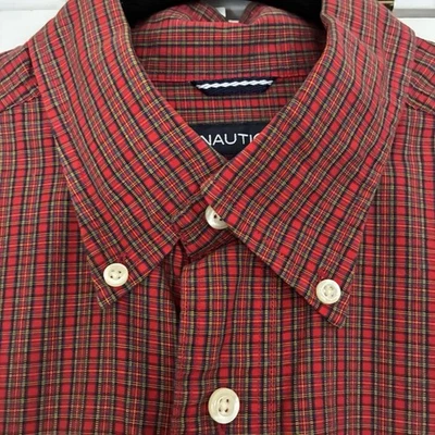Nautica Red Plaid Button Down Shirt 100% Cotton Mens M Academia Preppy Holiday - Image 1 of 4