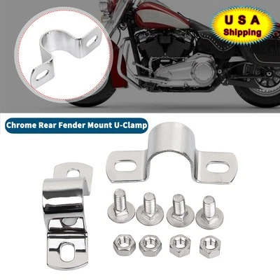 Chrome Rear Fender Mount U-Clamp Kit For Harley Hydra Glide FL 41-57 V Twin 74 - Image 1 of 4