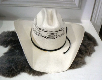 Sombrero de paja blanco Justin Western Headwear talla 7 1/8 banda negra Milano Hat Co Foto 1 de 4