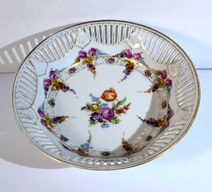 Schumann Bavaria Chateau Reticulated Dresden Flowers 8 1/4" Bowl Vintage Floral - Picture 1 of 13