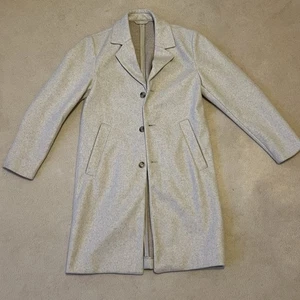 H&m Men’s 34r Overcoat Coat Jacket Felt Long Trench Wool Blend Beige Neutral - Picture 1 of 8