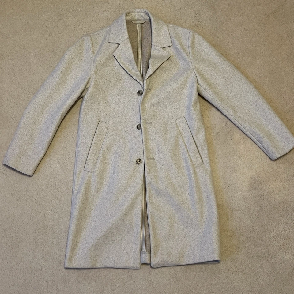 H&m Men’s 34r Overcoat Coat Jacket Felt Long Trench Wool Blend Beige Neutral - Image 1 of 4