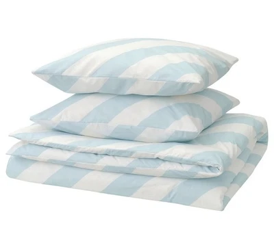 JUEGO FUNDA NÓRDICA IKEA SLOJSILJA RAYAS AZUL CLARO Y BLANCO KING SIZE Foto 1 de 4
