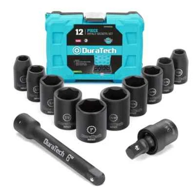 DURATECH 12pcs 1/2in Drive Impact Socket Set 10-24mm Metric & Adapter/Extender - Image 1 of 4