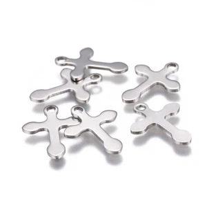 200pcs 304 Stainless Steel Cross Pendants Smooth Mini Metal Charms Craft 16x12mm - Picture 1 of 2