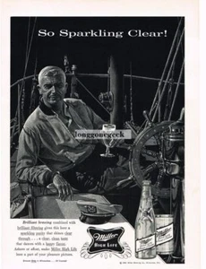 1961 MILLER High Life Bier Segelboot Kapitän Segler Kunst Vintage Werbung - Bild 1 von 1