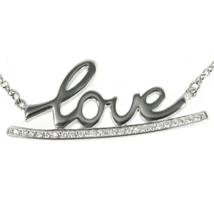 Collier Ciondolo con Collana Scritta Amore " Liebe " Vero 925 Argento Zirconia - Foto 1 di 4