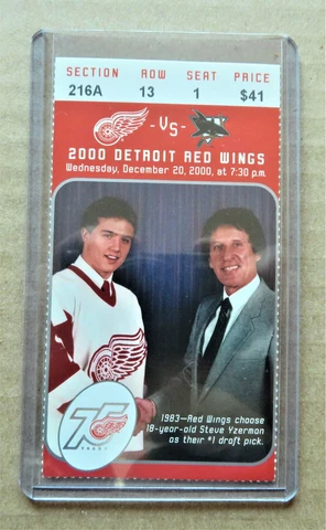 Red Wings vs San Jose Sharks ticket stub Dec 20, 2000  - Yzerman Draft Pictured Cover
