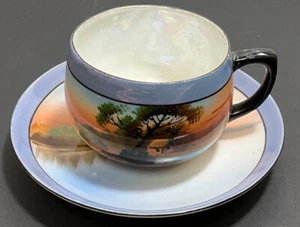 Vintage Chikaramachi Japanische Porzellan Teetasse und Untertasse Handbemalt Haus - Bild 1 von 6