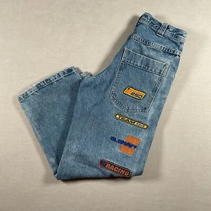 🔥 Old Navy Blue Embroidery Patches Racing Denim Jeans Girl Size 12 Fit (26x23) - Picture 1 of 10