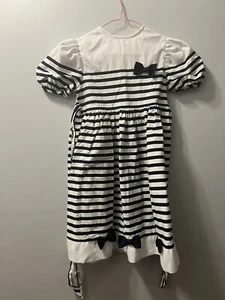 Vintage BONNIE JEAN Sailor Dress 6 Navy Blue White Strips - Picture 1 of 8