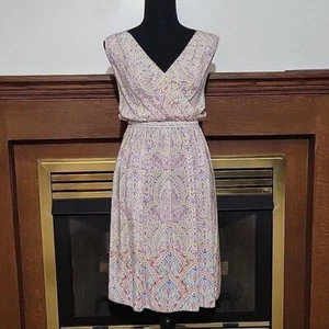 Joe Fresh 100% Silk Flowy Multicolor Paisley Print Dress Purple Yellow Orange - Picture 1 of 6