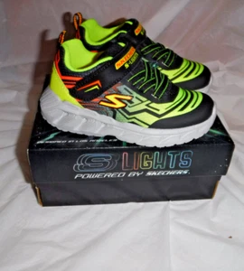 Skechers S-Lights Toddler 8 Light Up Boys Shoes Flourescent Hook Loop NEW - Picture 1 of 4