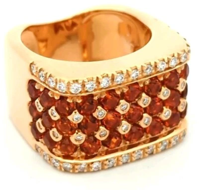 Видео 18K золото натуральный спессартин гранат бриллиант кольцо вергано итальянский дизайнер  - Изображение 1 из 4