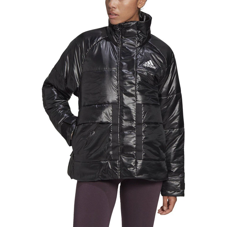 Adidas Women's Glam On Winter Shiny Puffer Jacket Size Large Black FT2549