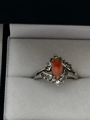 Anillo de cóctel coral rosa natural detalles circonita cúbica - Anillo de plata talla 9 de Italia Foto 1 de 4
