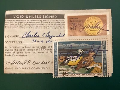 ICOLLECTZONE US RW43 Duck stamp 1970 & Nebraska Hunting stamp on license Nice - Image 1 of 2