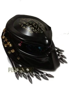 Matt Black Predator Motorcycle Custom DOT Helmets Gold Alien Text Hair Ring T24 - Picture 1 of 4