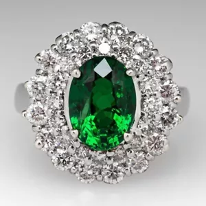 3.50Ct Oval Cut Lab Created Green Emerald Double Halo Ring 14K White Gold Plated - Picture 1 of 4