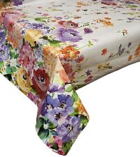 PVC TABLE CLOTH FLORAL BORDER MULTI WATERCOLOUR PEARL PURPLE PINK RED WIPEABLE