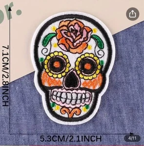 White Sugar Skull Embroidery Iron On Appliqué Patch Approx 3” By 2” - Picture 1 of 1