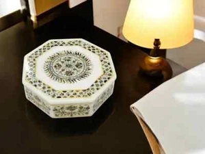 6"x6"x2" Handmade Marble Jewelry Box with Floral Inlay Art - Semi-Precious Stone - Picture 1 of 9