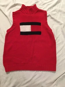 Suéter vintage Tommy Hilfiger rojo sin mangas para mujer L logotipo deletreado bandera años 90 - Imagen 1 de 6