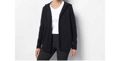 Isaac Mizrahi Live! Essentials Sudadera con Capucha Frontal Abierta Pitch Negra Mediana A484502 Foto 1 de 3